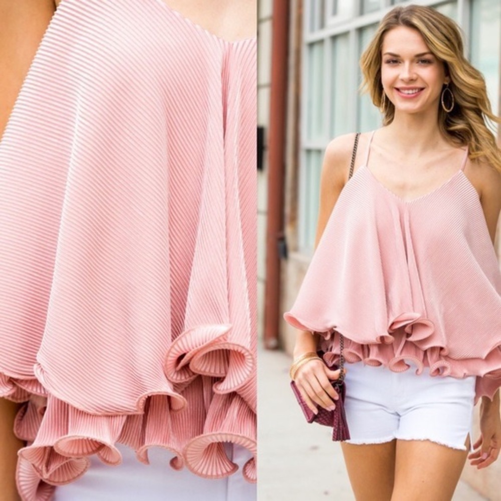 MELROSE TULIP Dusty Pink Ruffle Top-LAST ONE ☝️ - Picture 4 of 5